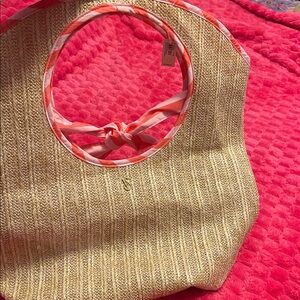 Victoria's Secret Straw Tote with Pink Scarf-Trimmed Handles